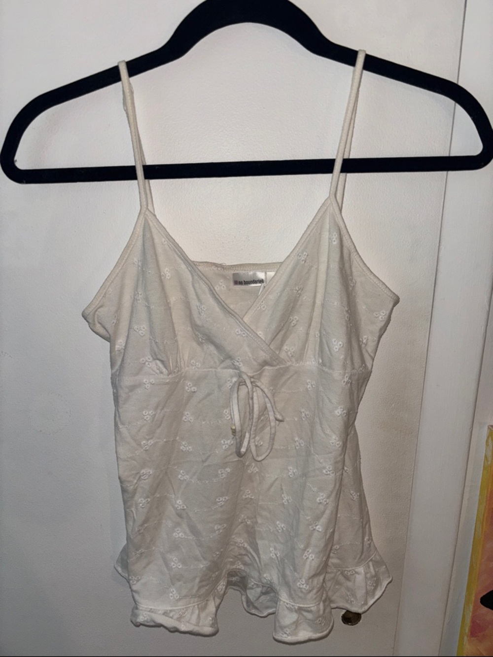 Cream Eyelet Spaghetti Strap Cami with Ruffle